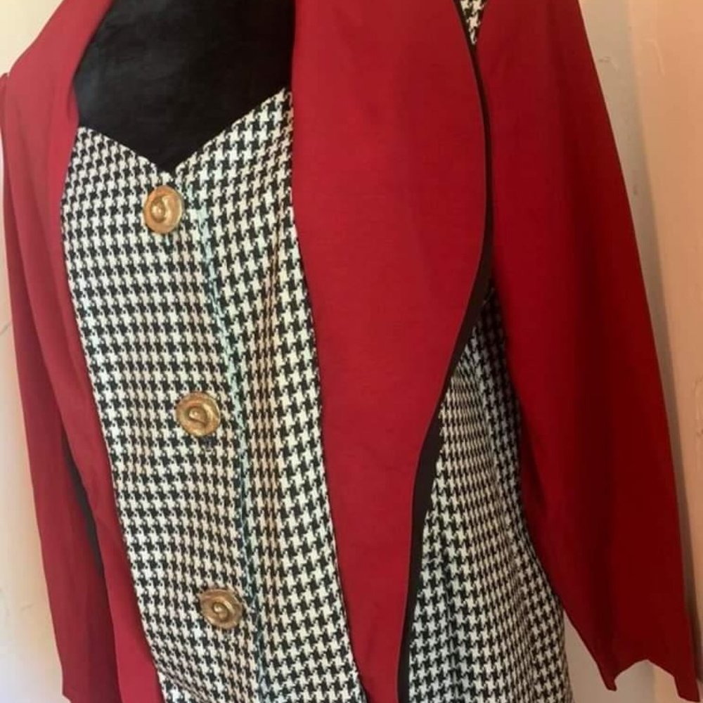 Red Checked Print Blazer - image 1